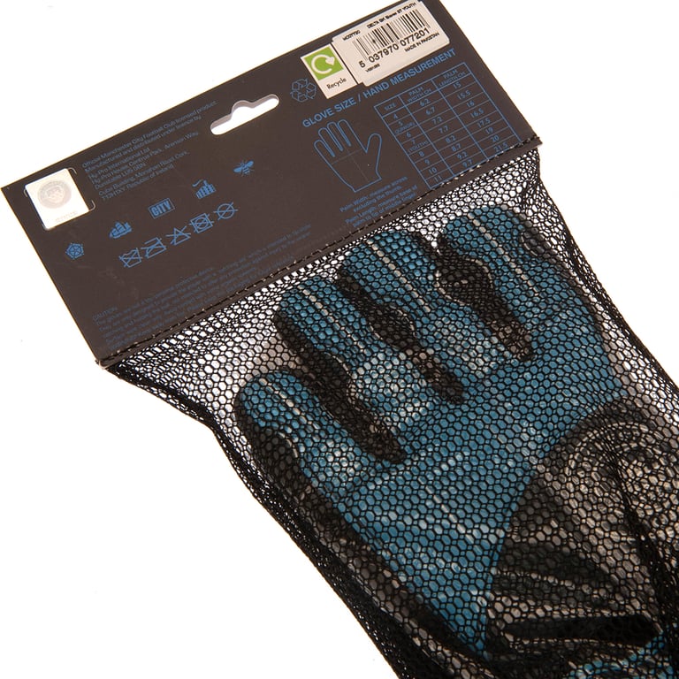 Manchester City FC Kids Blue Delta Design Goalkeeper Gloves with Elastic Strap and Latex Foam Palm