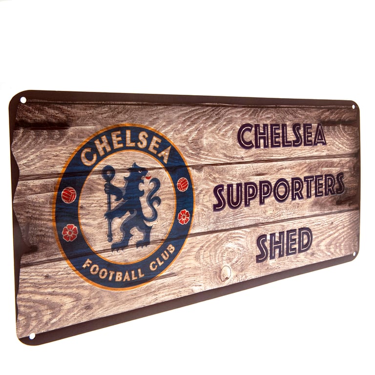 Chelsea FC Metal Shed Sign - Wood Panel Effect Club Crest Design