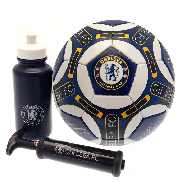 Chelsea FC Signed Training Equipment Gift Set - Football, Water Bottle & Hand Pump
