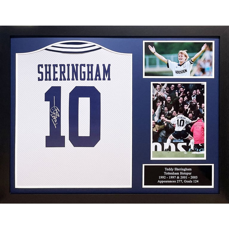 Tottenham Hotspur FC 1994 Sheringham Signed Replica Shirt (Framed) - Authenticated Memorabilia