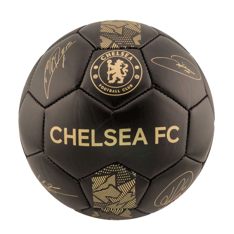 Chelsea FC Sig Gold Phantom Skill Ball - Matte Black Football with Official Club Crest and Player Signature Prints