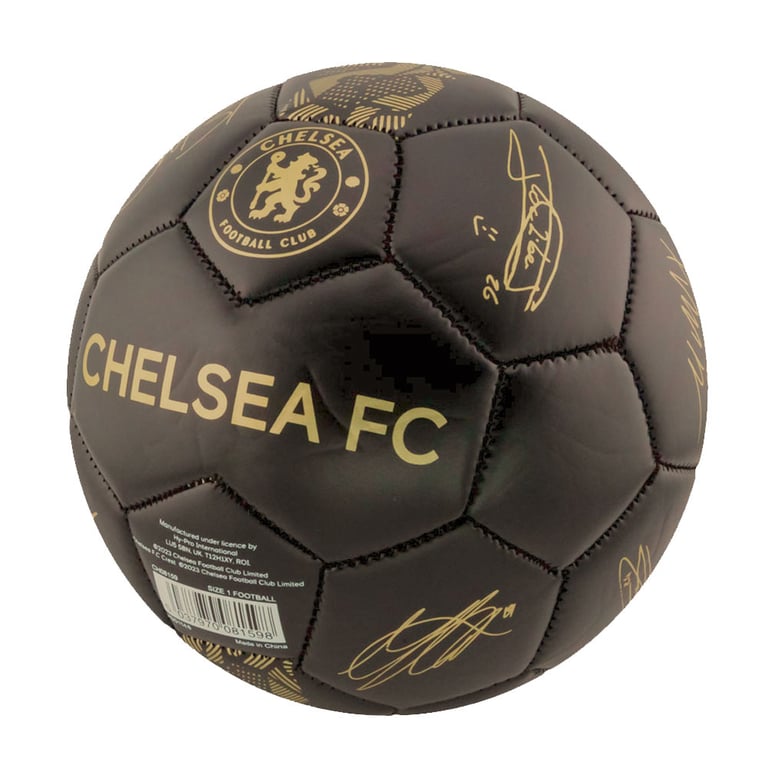 Chelsea FC Sig Gold Phantom Skill Ball - Matte Black Football with Official Club Crest and Player Signature Prints