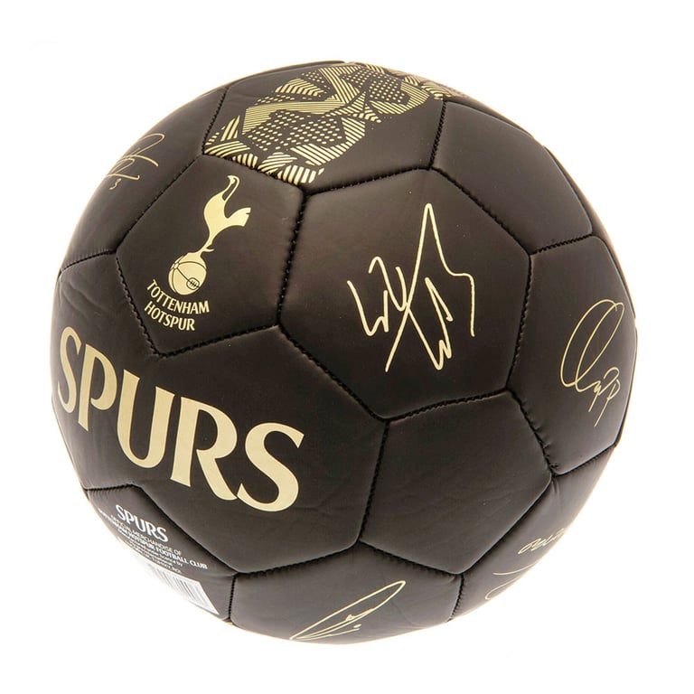 Tottenham Hotspur FC Sig Gold Phantom Skill Ball - Official Club Crest and Player Signature Print, Matte Black Football Ball for Training