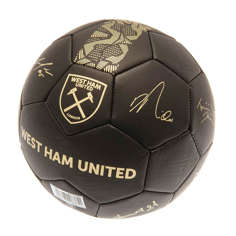 West Ham United FC Sig Gold 32-Panel PVC Soccer Ball - Matte Black Design with Official Player Signature Prints