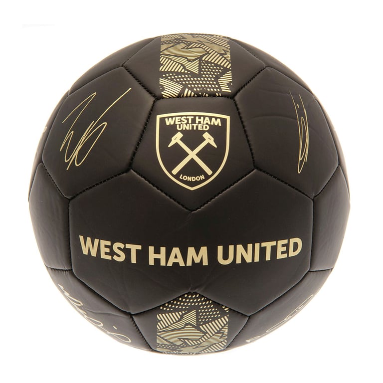 West Ham United FC Sig Gold 32-Panel PVC Soccer Ball - Matte Black Design with Official Player Signature Prints