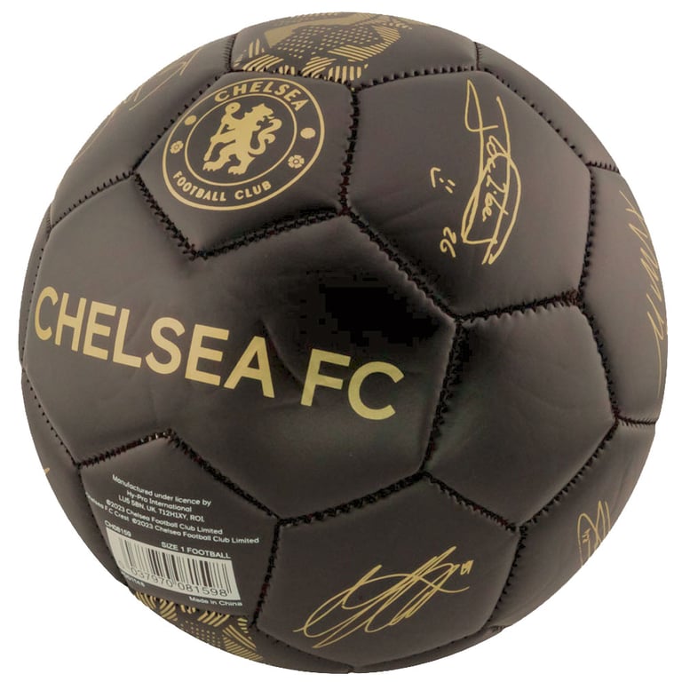 Chelsea FC Sig Gold Phantom Football - Matte Black Finish, 32 Panel Synthetic Ball with Official Player Signature Prints