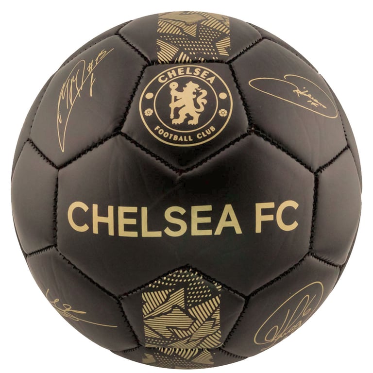 Chelsea FC Sig Gold Phantom Football - Matte Black Finish, 32 Panel Synthetic Ball with Official Player Signature Prints