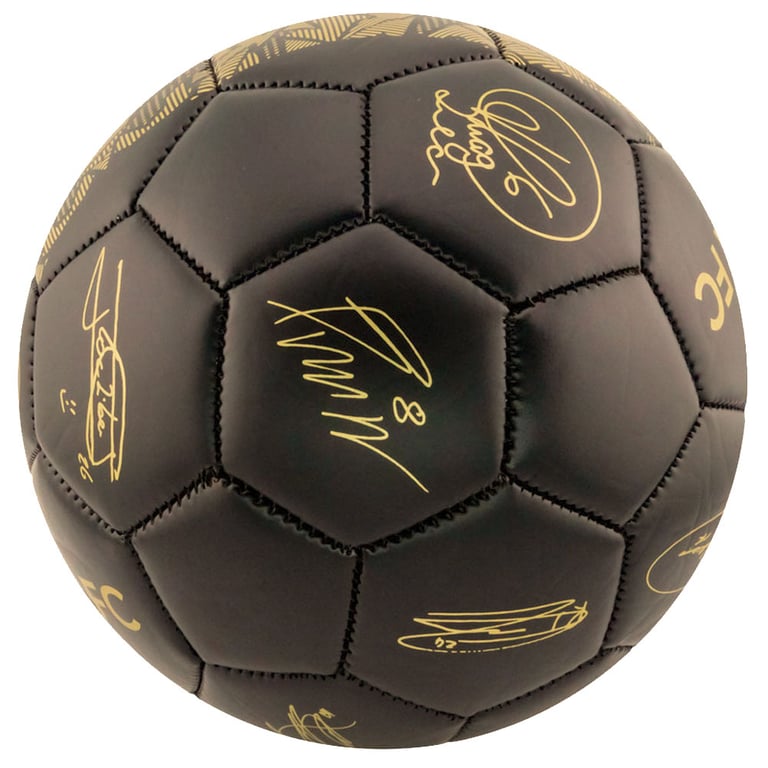 Chelsea FC Sig Gold Phantom Football - Matte Black Finish, 32 Panel Synthetic Ball with Official Player Signature Prints