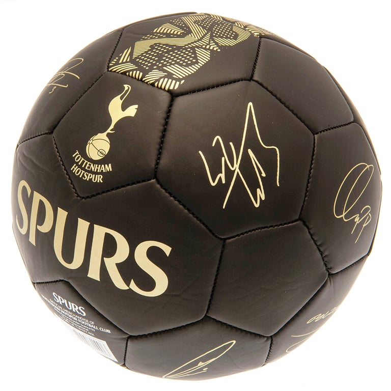Tottenham Hotspur FC Sig Gold Phantom Football - Official 32 Panel Matte Black Ball with Spurs Crest and Player Signatures
