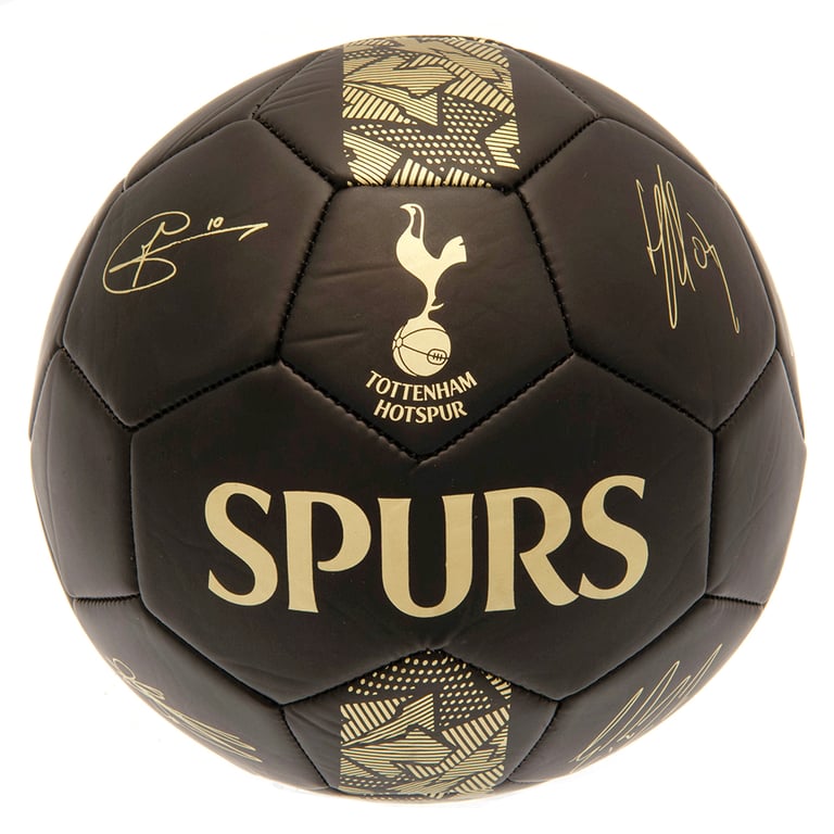 Tottenham Hotspur FC Sig Gold Phantom Football - Official 32 Panel Matte Black Ball with Spurs Crest and Player Signatures