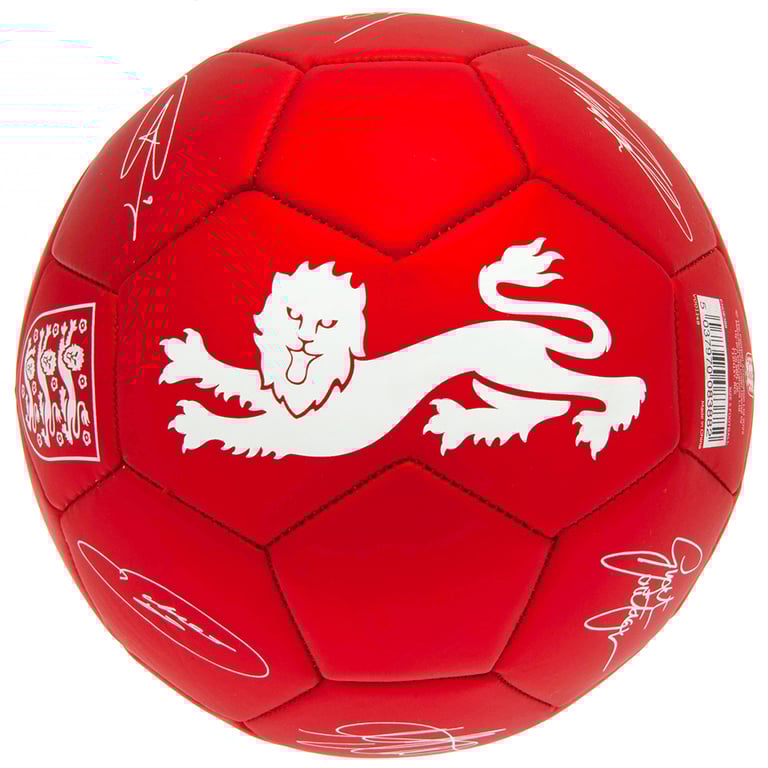 England FA Official 32 Panel Synthetic Football - Red Phantom with Crest and Player Signatures
