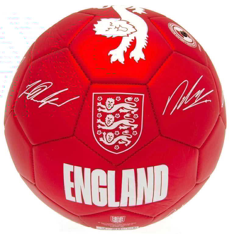 England FA Official 32 Panel Synthetic Football - Red Phantom with Crest and Player Signatures