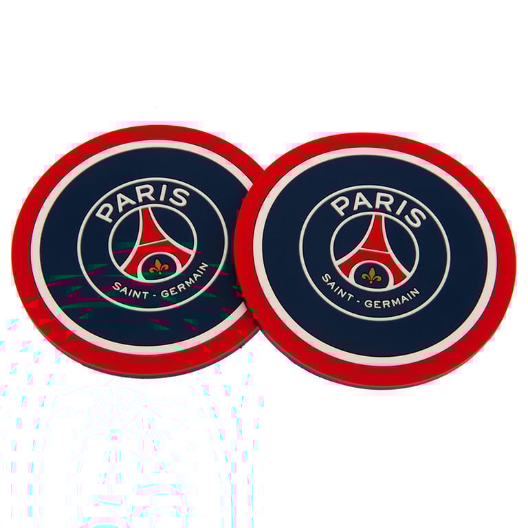 Paris Saint Germain FC 2pk Silicone Non-Slip Coasters with Wipe Clean Finish and PSG Crest Design