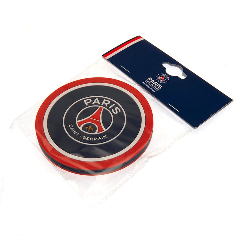 Paris Saint Germain FC 2pk Silicone Non-Slip Coasters with Wipe Clean Finish and PSG Crest Design