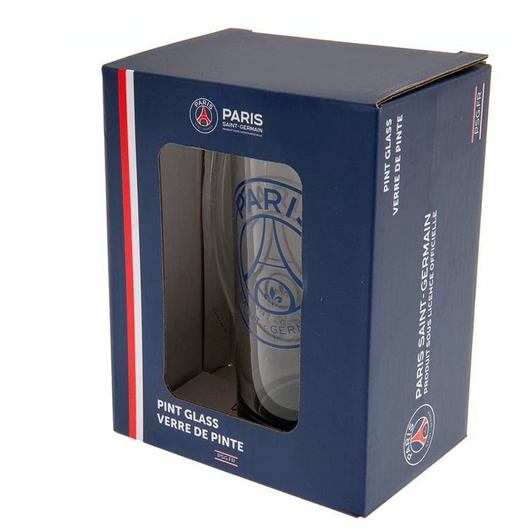 Paris Saint Germain FC Glass Stein Tankard - Official Club Crest Design, Blue Base