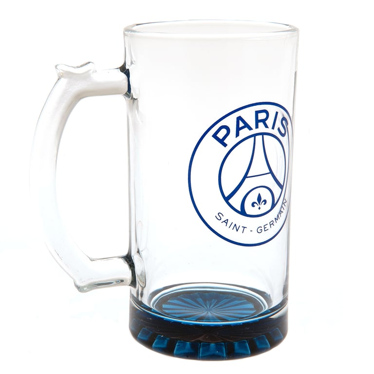 Paris Saint Germain FC Glass Stein Tankard - Official Club Crest Design, Blue Base