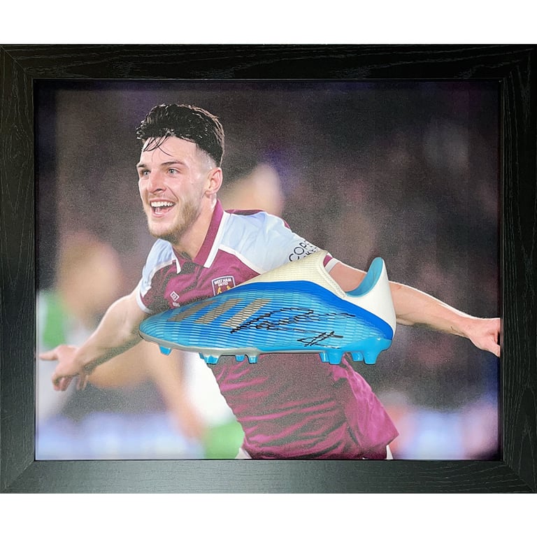 Declan Rice Signed West Ham United FC Adidas Football Boot (Framed)