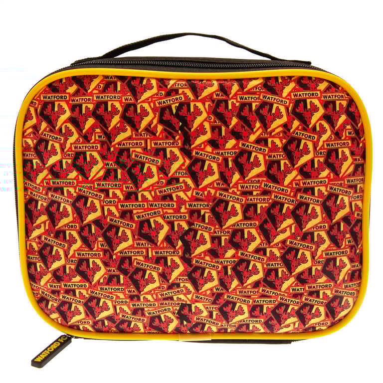 Watford FC Multi Crest Lunch Bag - Insulated Black and Yellow Design with Multiple Club Crests