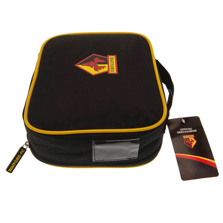 Watford FC Multi Crest Lunch Bag - Insulated Black and Yellow Design with Multiple Club Crests