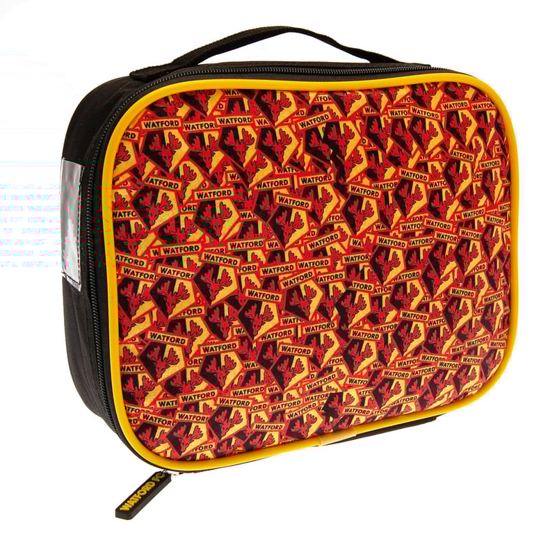 Watford FC Multi Crest Lunch Bag - Insulated Black and Yellow Design with Multiple Club Crests