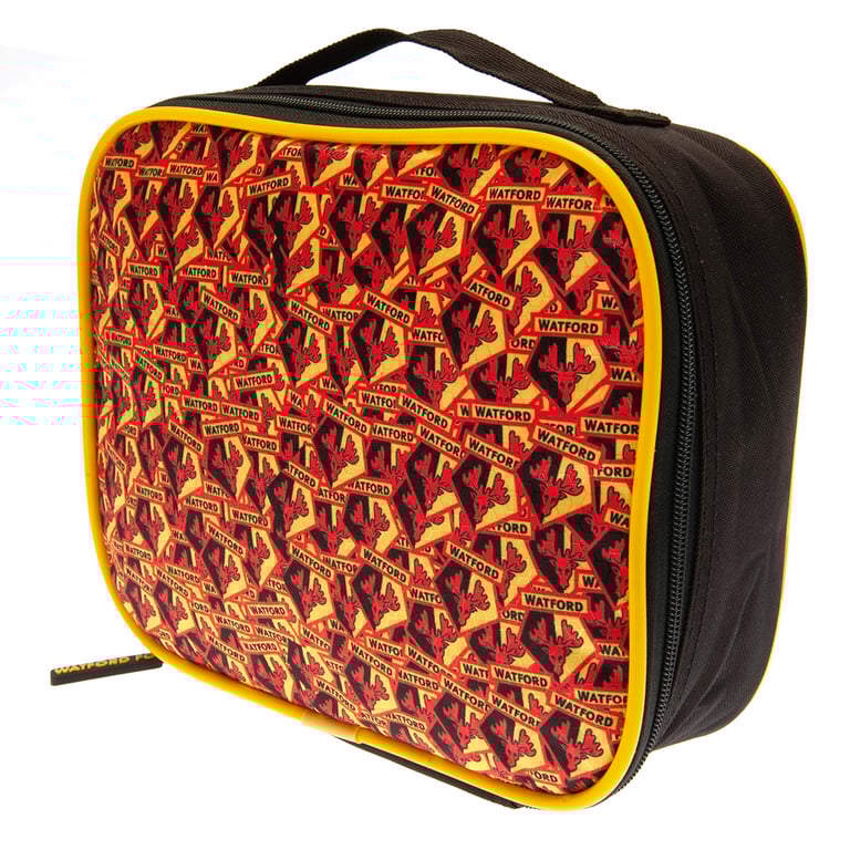 Watford FC Multi Crest Lunch Bag - Insulated Black and Yellow Design with Multiple Club Crests
