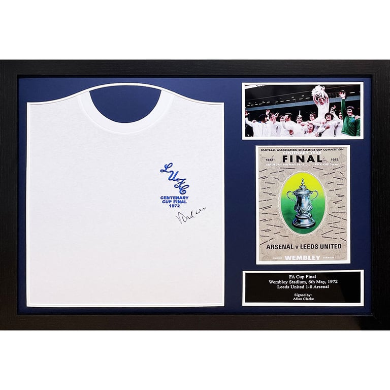 Leeds United FC 1972 Allan Clarke Signed Replica FA Cup Final Shirt (Framed)
