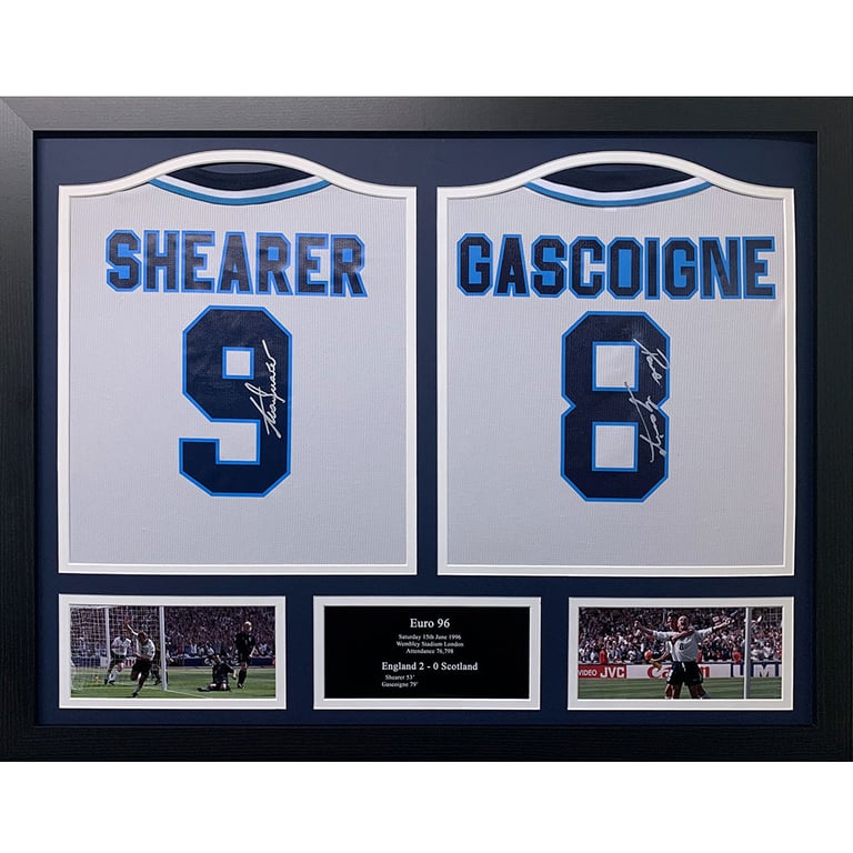 England FA Euro 96 Signed Shirts - Dual Framed Alan Shearer & Paul Gascoigne Autographs