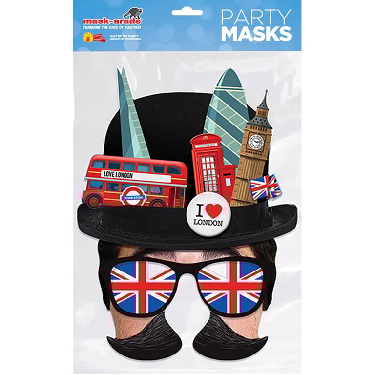 London Tourist Printed Face Mask - Durable Card Material with Eye Holes and Elastic Strap