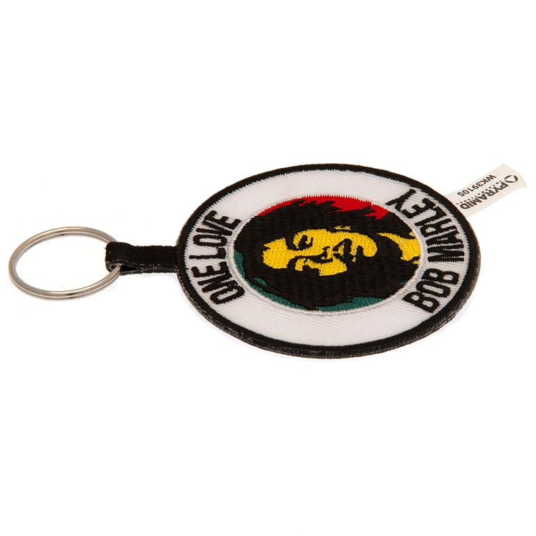 Bob Marley Woven Fabric Keychain with Chain and Split Ring