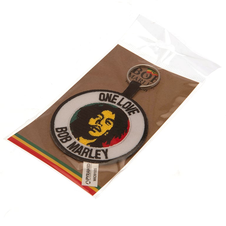 Bob Marley Woven Fabric Keychain with Chain and Split Ring