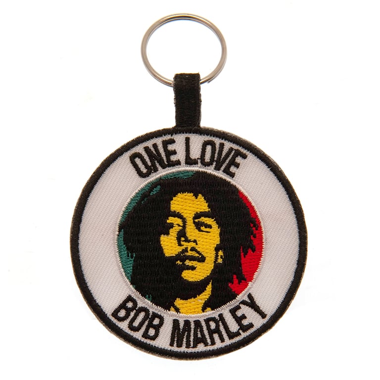 Bob Marley Woven Fabric Keychain with Chain and Split Ring