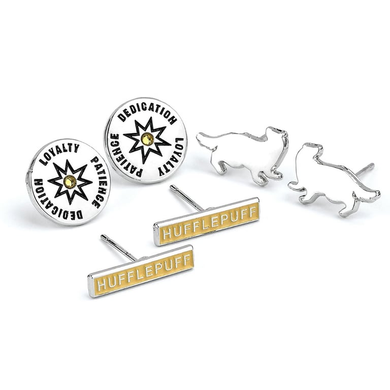 Harry Potter Silver Plated Hufflepuff Earring Set - Detailed Designs