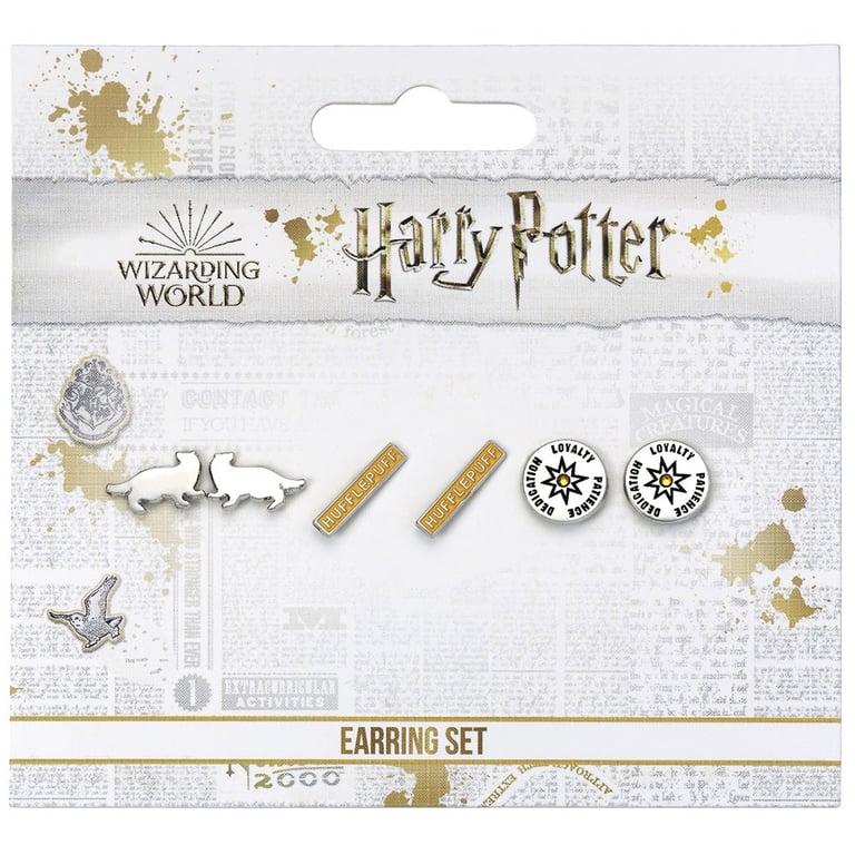 Harry Potter Silver Plated Hufflepuff Earring Set - Detailed Designs