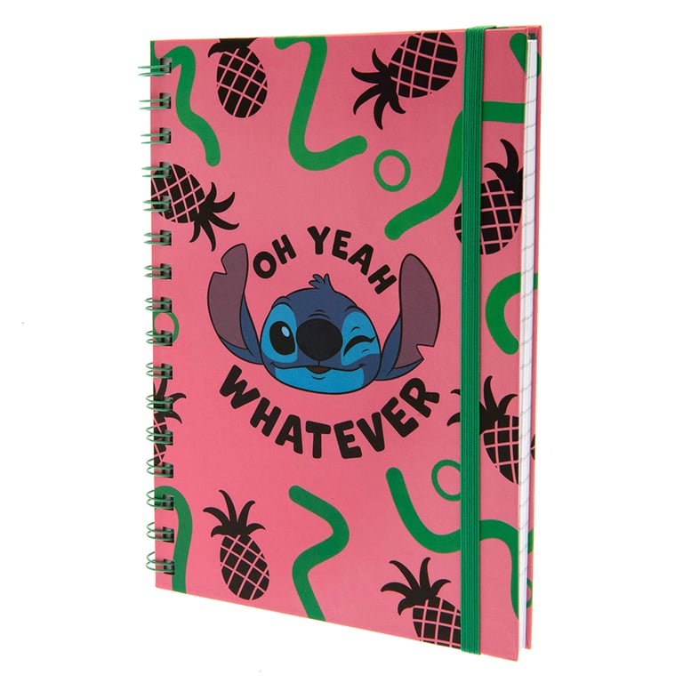 Lilo & Stitch A5 Spiral Bound Hardback Notebook - Pink Graphic Background