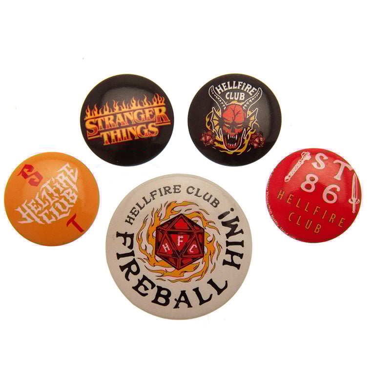 Stranger Things Hellfire Club Button Badge Set - Ideal School Bag & Clothing Decoration