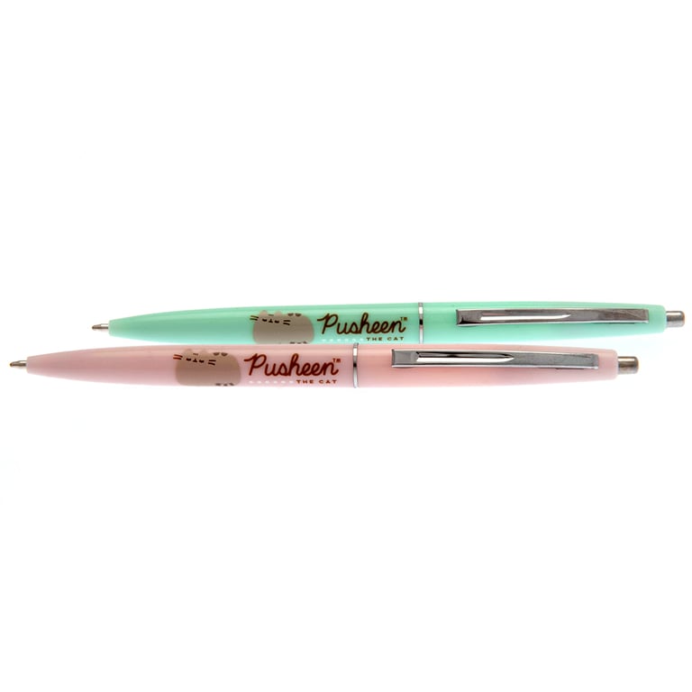 Pusheen 2pk Colorful Click Pen Set - Mint Green & Pink Ballpoint Pens with Black Ink Writing