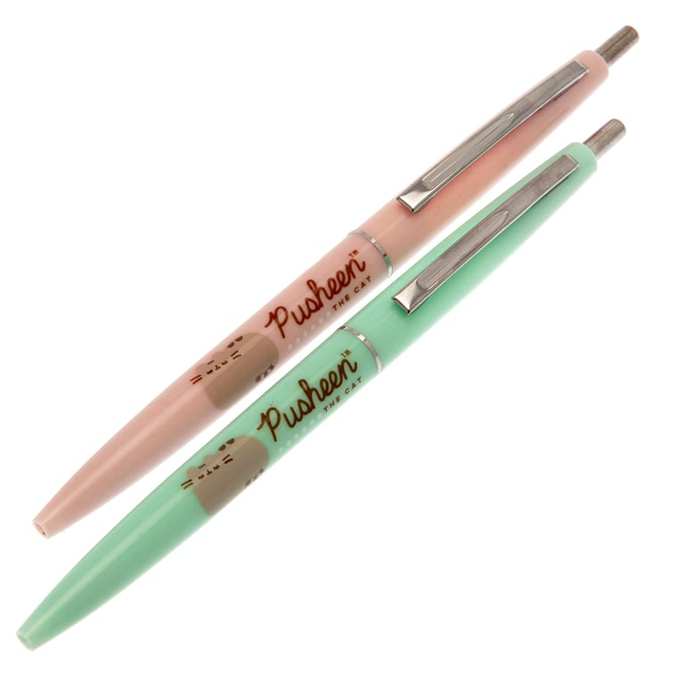 Pusheen 2pk Colorful Click Pen Set - Mint Green & Pink Ballpoint Pens with Black Ink Writing