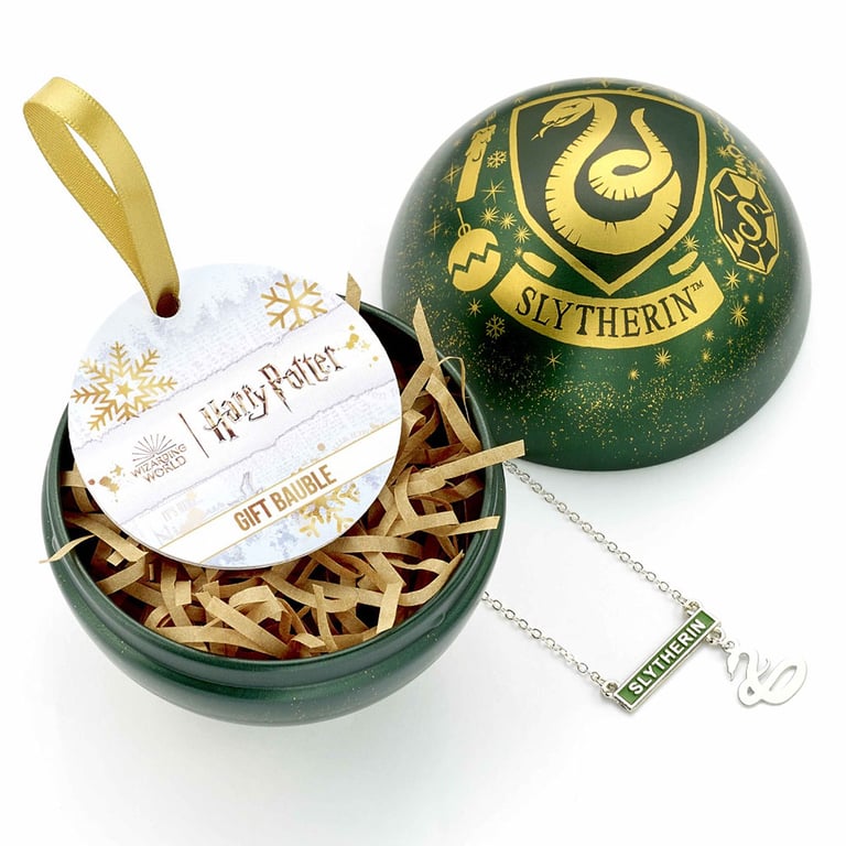 Harry Potter Slytherin Christmas Bauble with Silver Plated House Necklace Decoration
