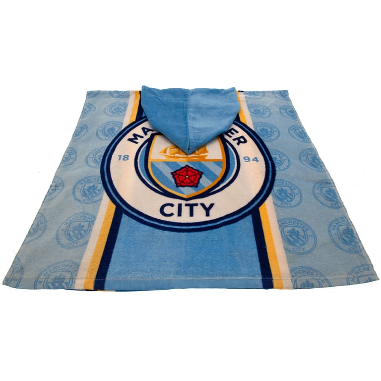 Manchester City FC Kids 100 Cotton Hooded Poncho with Soft Touch and City Crest Design
