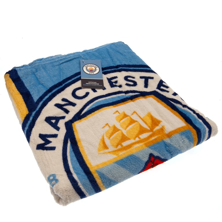 Manchester City FC Kids 100 Cotton Hooded Poncho with Soft Touch and City Crest Design