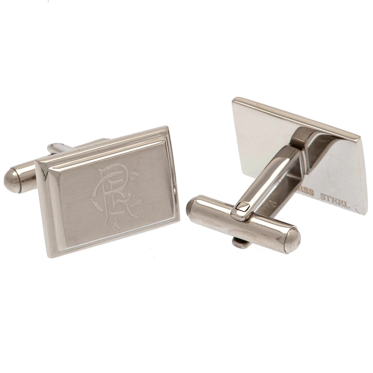 Rangers FC Stainless Steel Cufflinks - Brushed Satin Finish, Engraved Scroll Crest