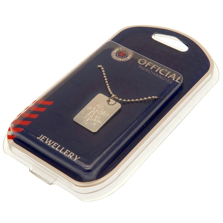 Rangers FC Silver Plated Dog Tag - Chrome Finish with Embossed Crest and Ball Chain