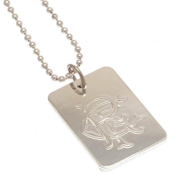Rangers FC Silver Plated Dog Tag - Chrome Finish with Embossed Crest and Ball Chain