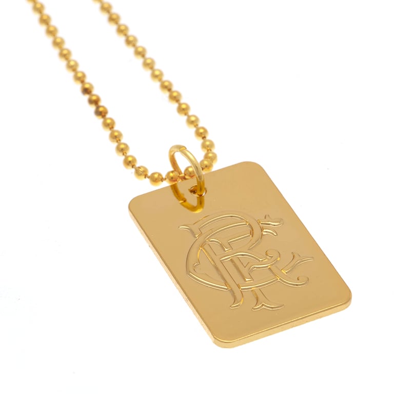 Rangers FC Gold Plated Dog Tag with Club Crest & Mirror Finish Ball Chain