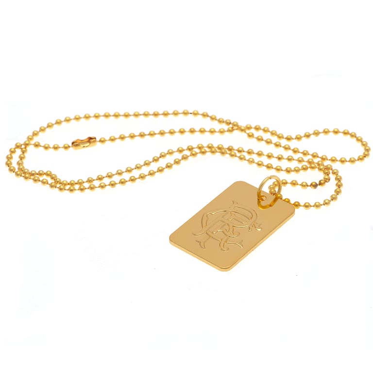 Rangers FC Gold Plated Dog Tag with Club Crest & Mirror Finish Ball Chain