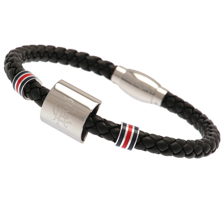 Rangers FC Genuine Leather Colour Ring Bracelet - Stainless Steel Clasp