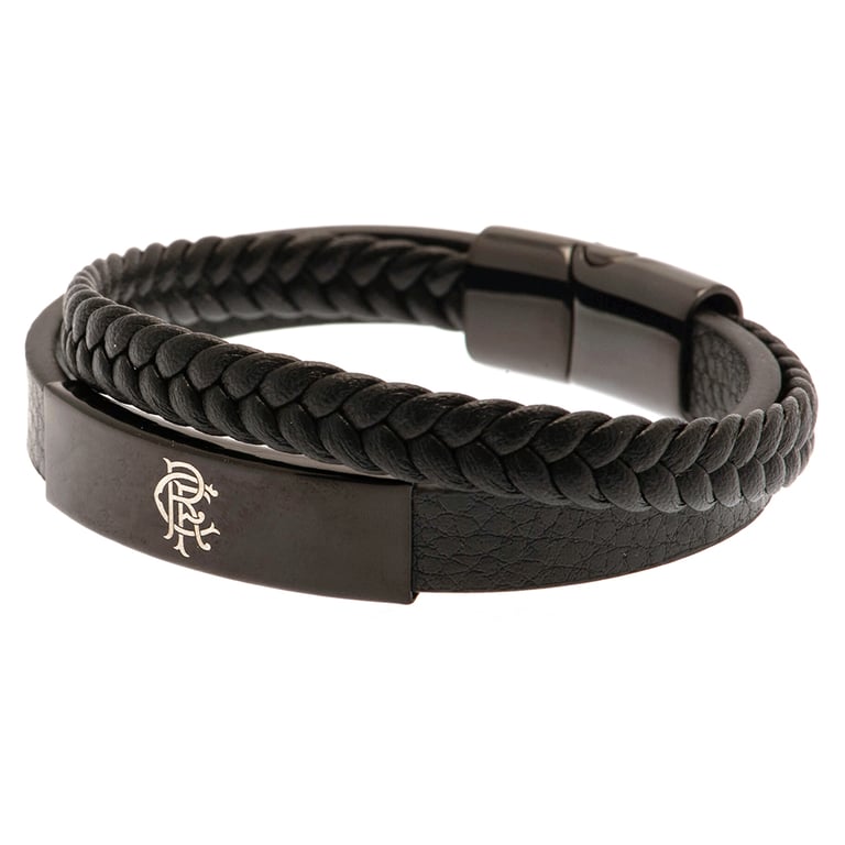 Rangers FC Genuine Leather Twin Design Black IP Crest Bracelet