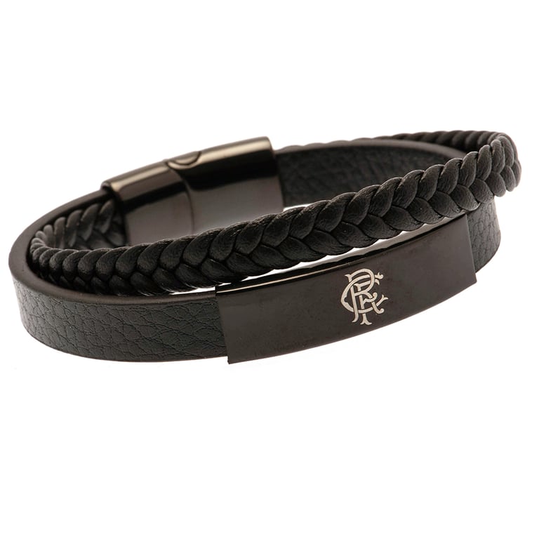 Rangers FC Genuine Leather Twin Design Black IP Crest Bracelet
