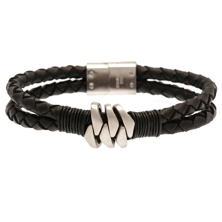 Rangers FC Twin Rope Leather Bracelet with Engraved Club Crest and Magnetic Clasp