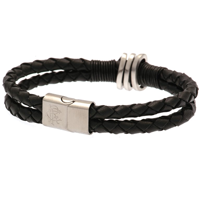 Rangers FC Twin Rope Leather Bracelet with Engraved Club Crest and Magnetic Clasp
